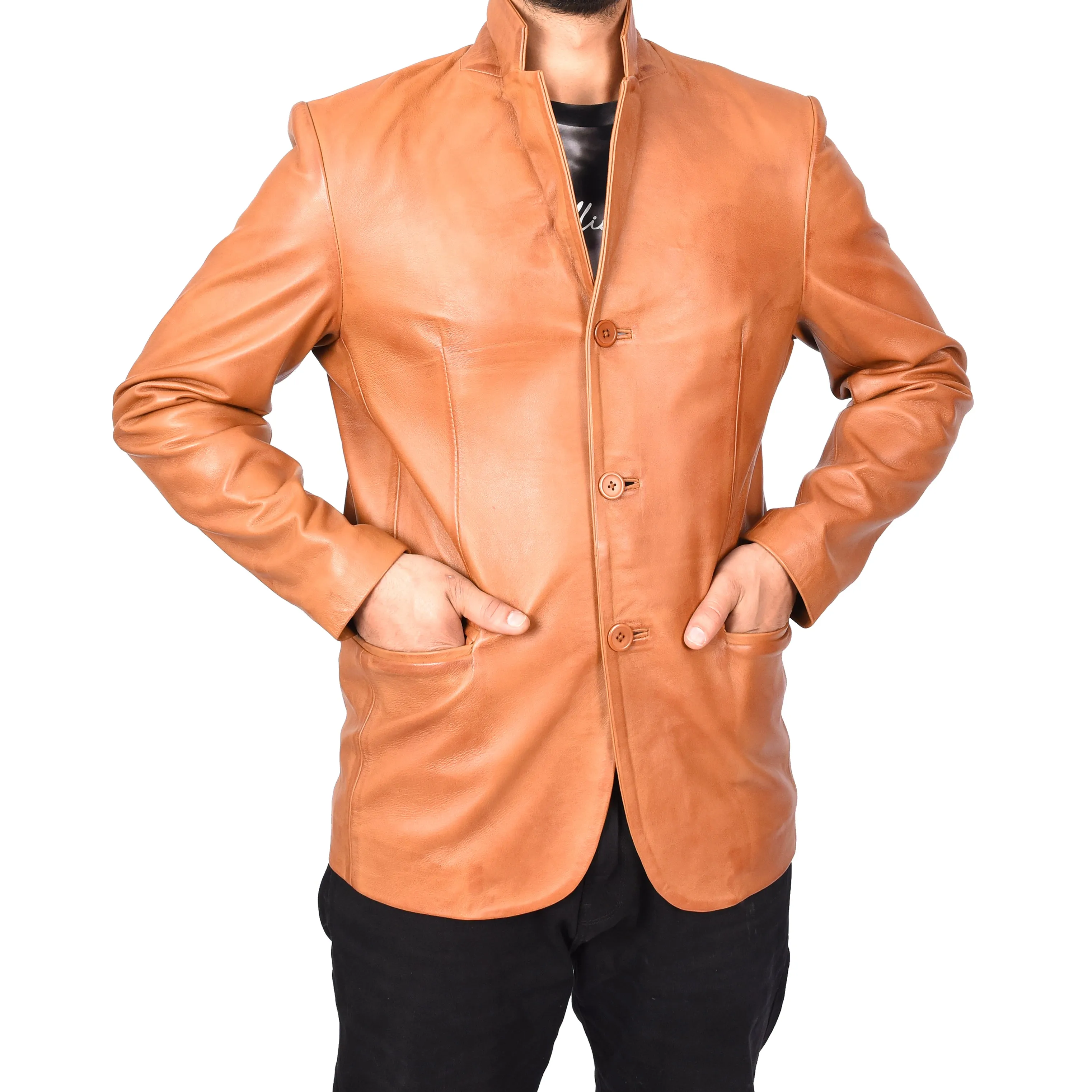 Gents Real Lambskin Leather Jacket Men's Blazer Coat Black Gjorn