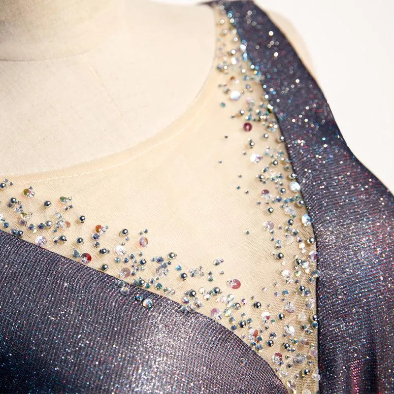 Gray V-Neck Shining Sequined Evening Dress
