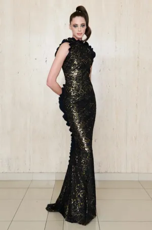 Greta Constantine - Badilo - Spiral-Trim Cutaway Neckline Gown