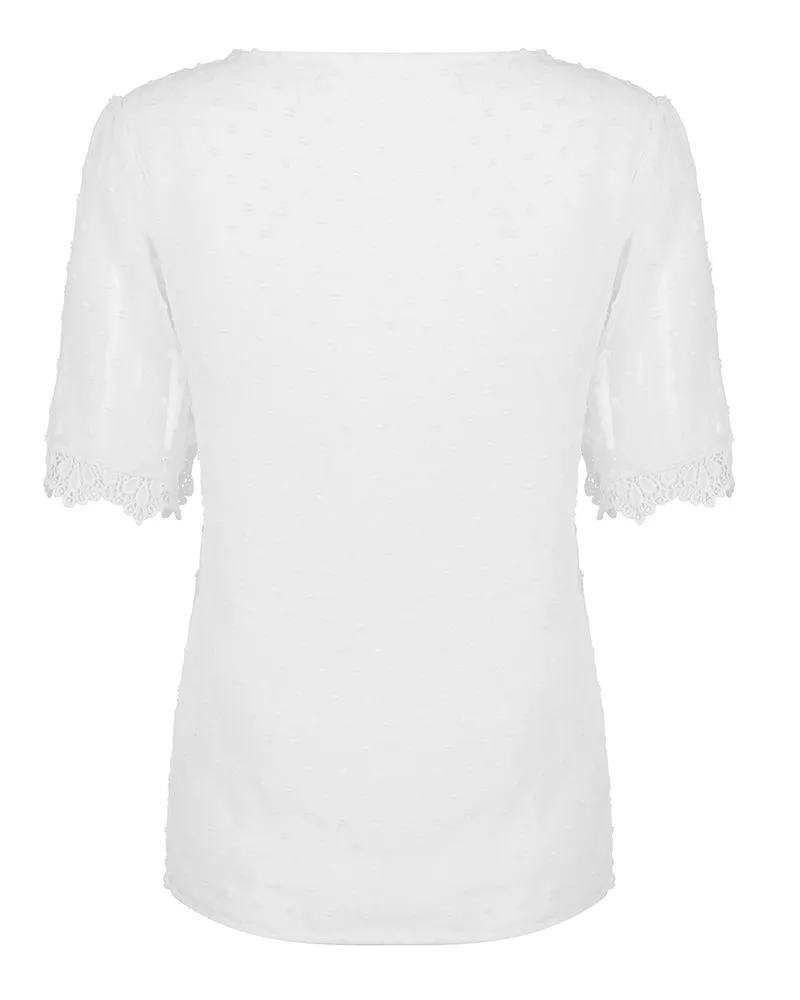 Guipure Lace V Neck Short Sleeve Top