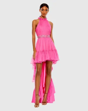 Halter Neck High Low Flowy Gown