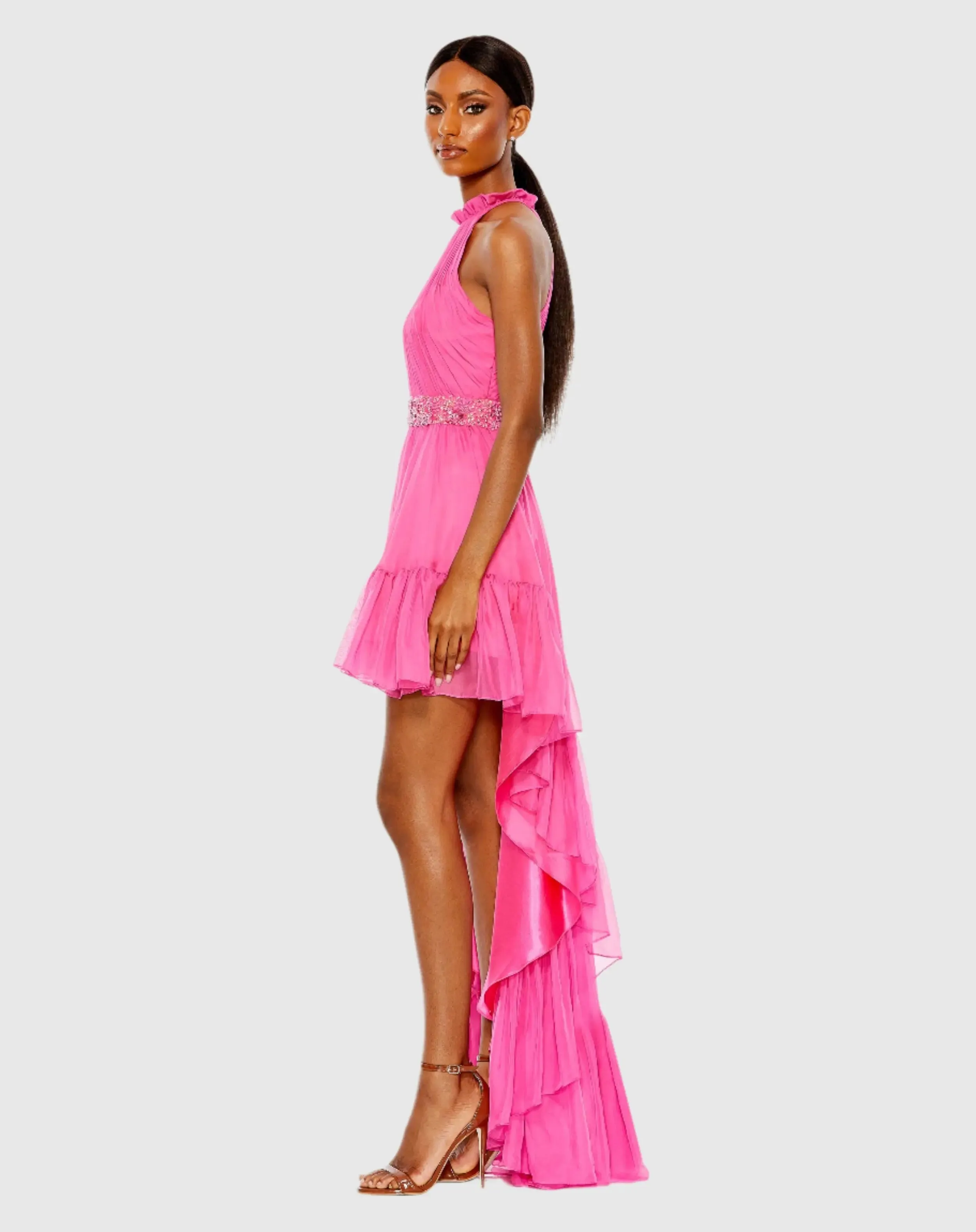 Halter Neck High Low Flowy Gown