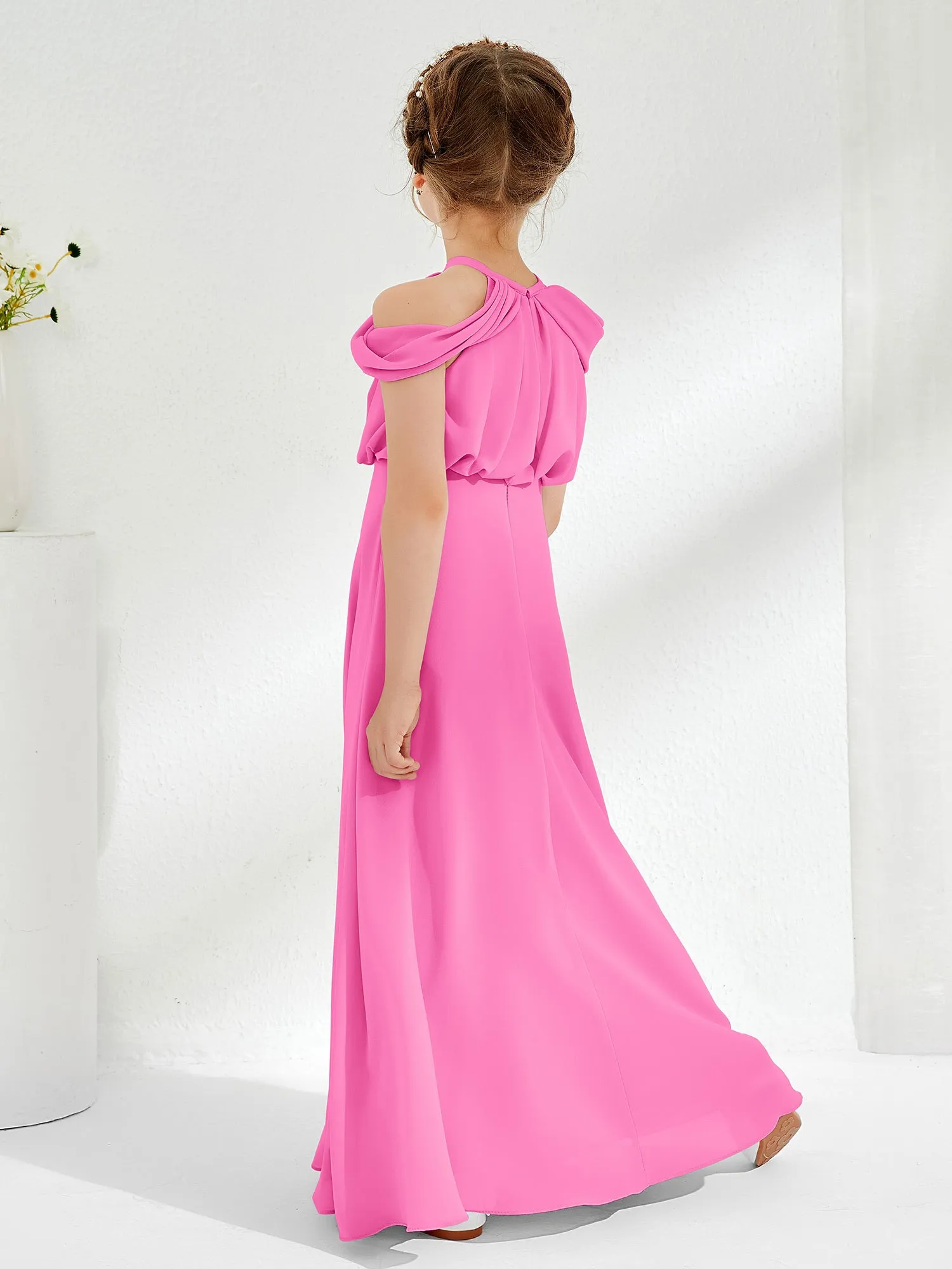 Halter Off-the-shoulder Junior Bridesmaid Dress Azalea