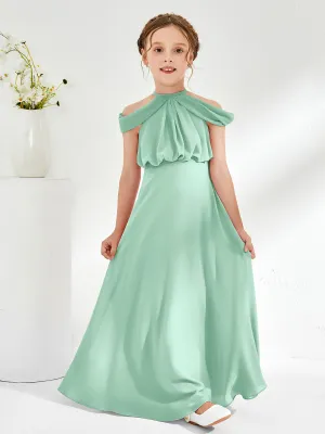Halter Off-the-shoulder Junior Bridesmaid Dress Mint Green