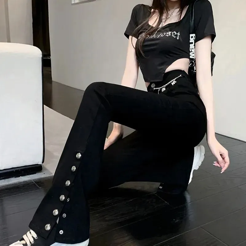High Waist Button Flared Pants