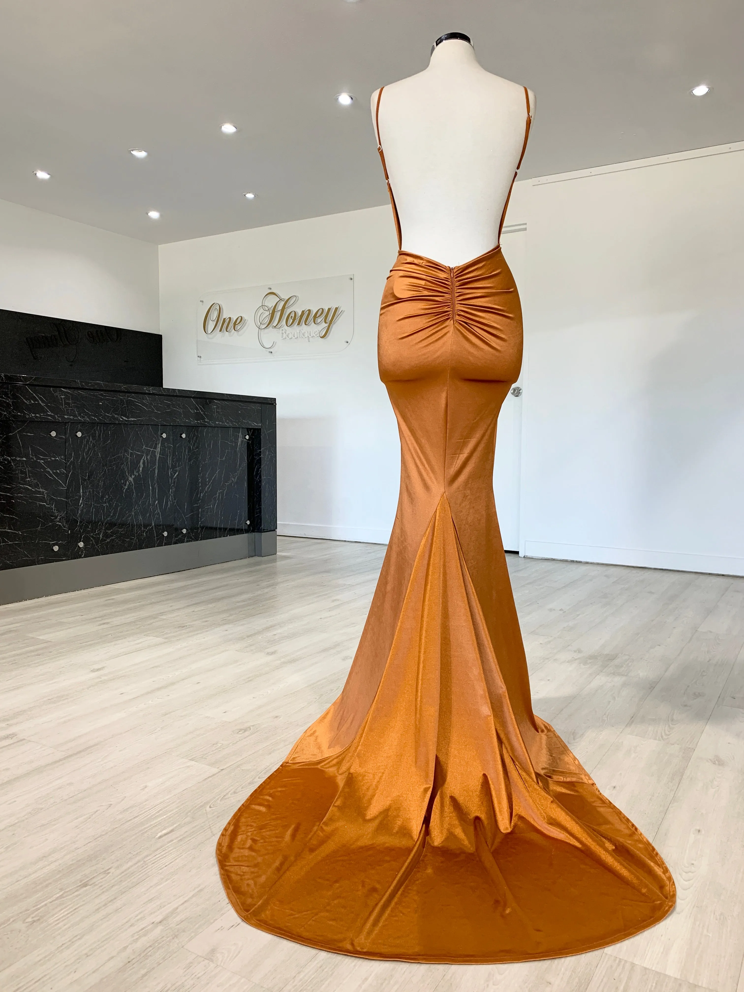 Honey Couture MILEE Low Back Mermaid Evening Gown Dress