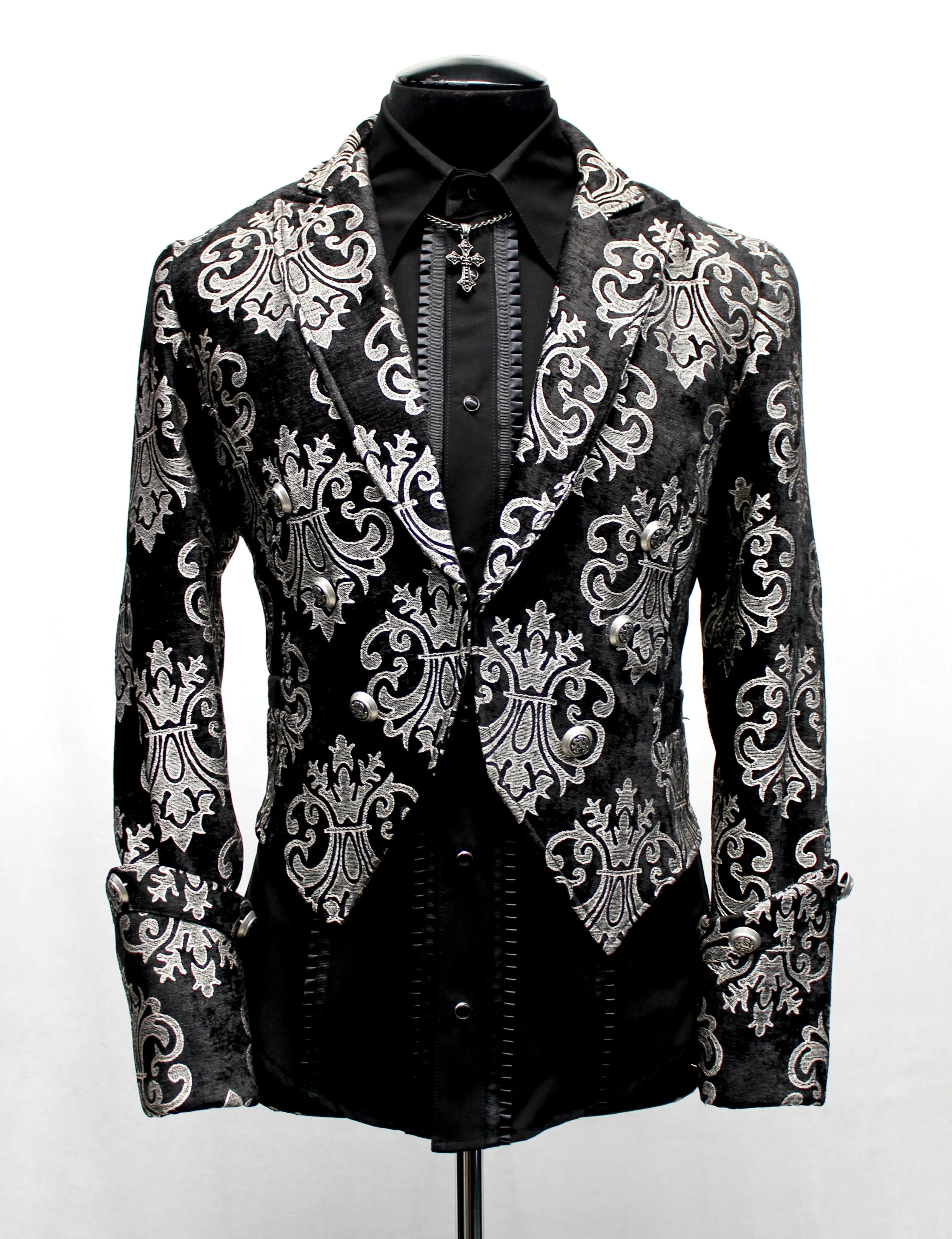 IMPERIAL JACKET - SILVER ON BLACK  BROCADE