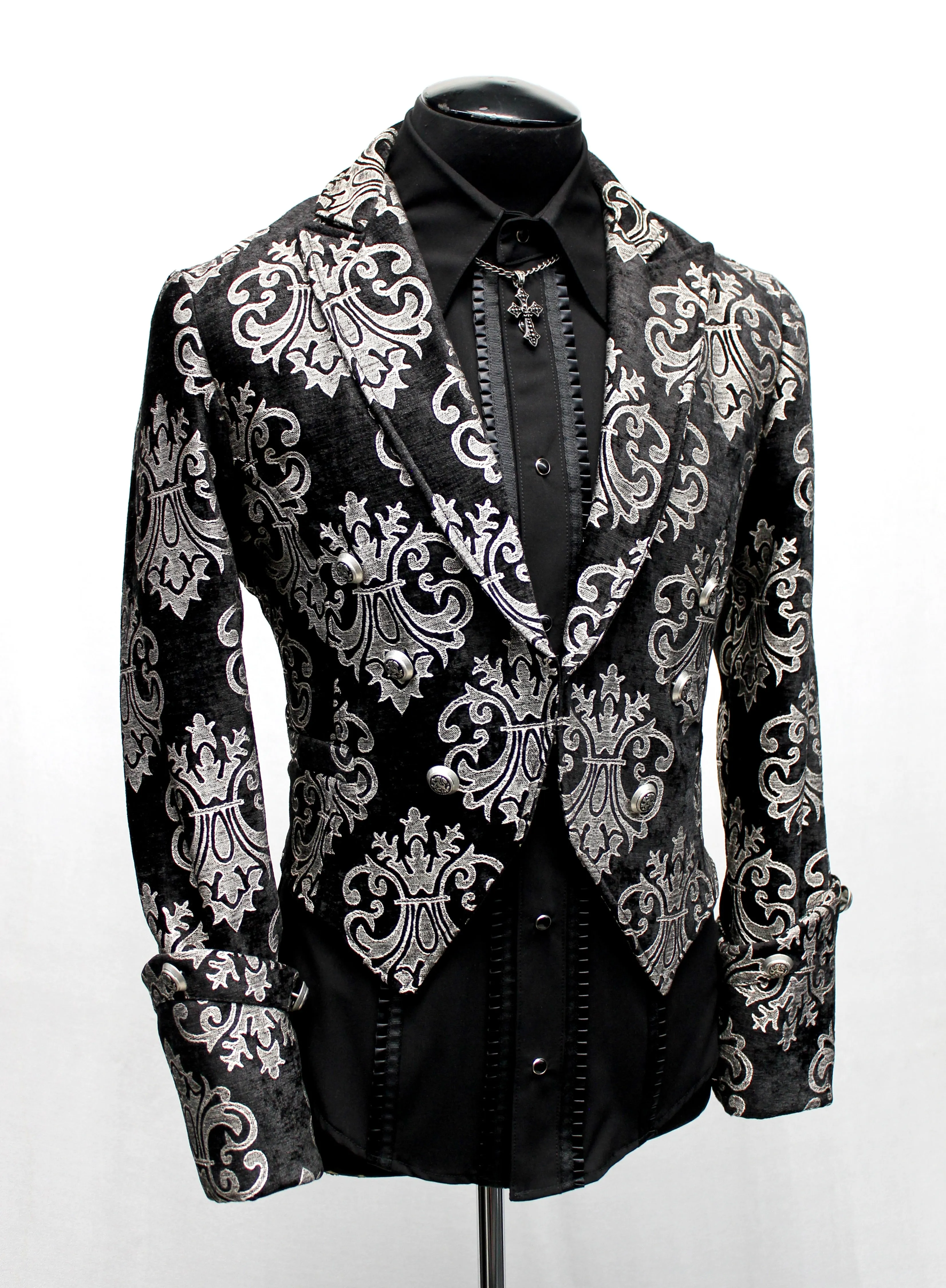 IMPERIAL JACKET - SILVER ON BLACK  BROCADE