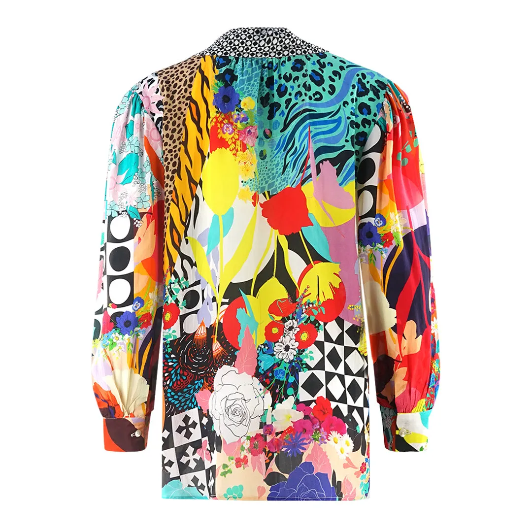 Inoa Monrovian 12001 Multi Long Sleeve Blouse Silk Shirt