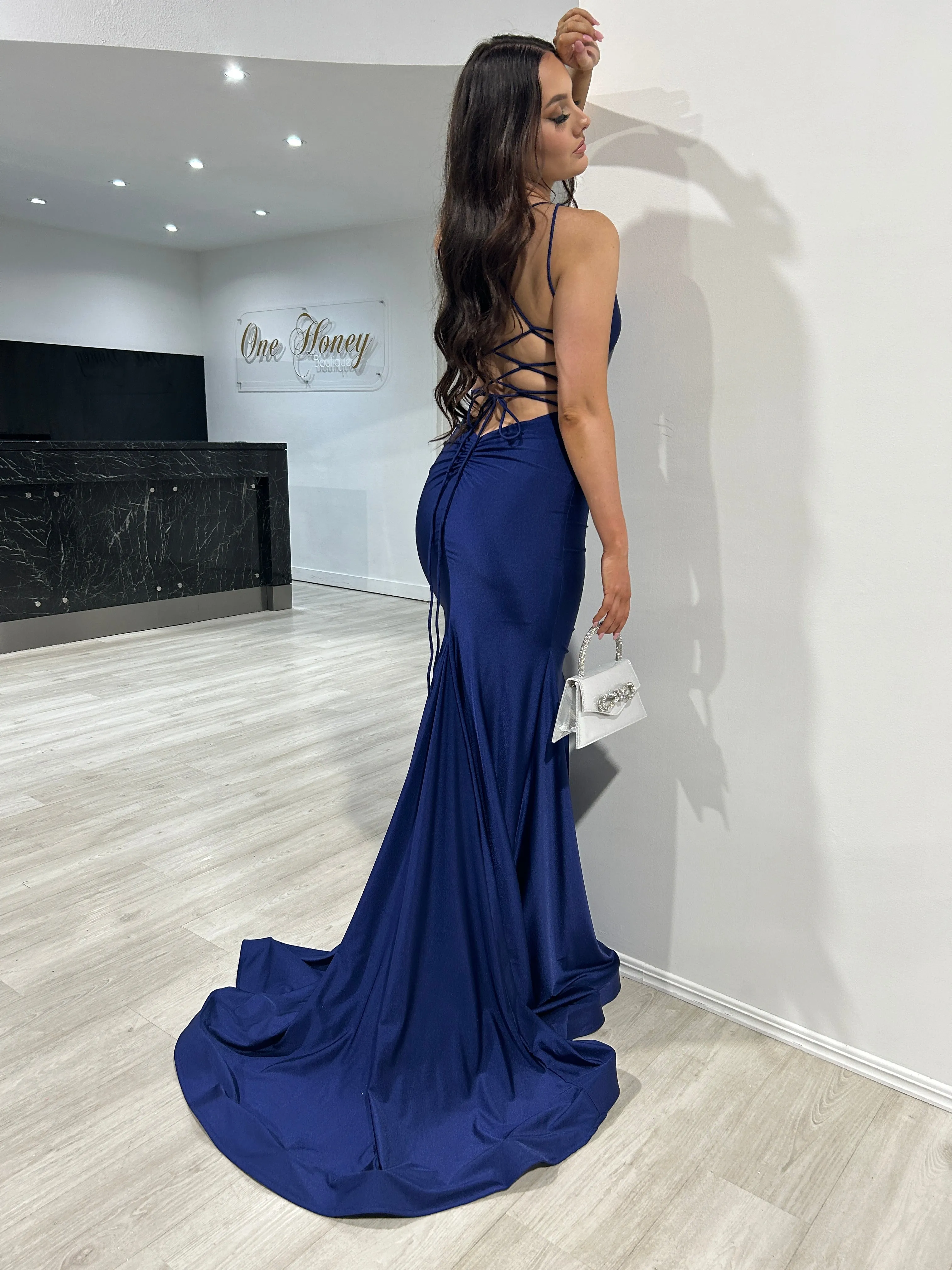 JAYLA Lace Up Back Mermaid Formal Gown