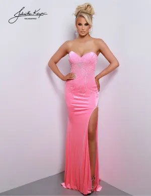 Johnathan Kayne 2822 Long Prom Dress Stretch Velvet Gown Strapless Sweetheart Neckline High Slit Formal