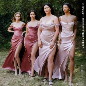 Ladivine 7492C Bridesmaids Dress Corset Prom Dress Satin Off the Shoulder Maxi Slit