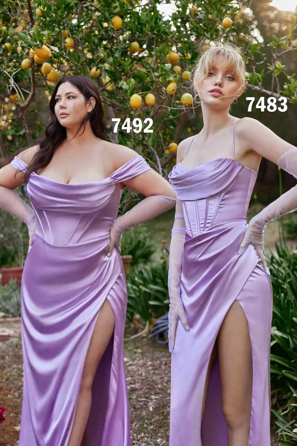 Ladivine 7492C Bridesmaids Dress Corset Prom Dress Satin Off the Shoulder Maxi Slit