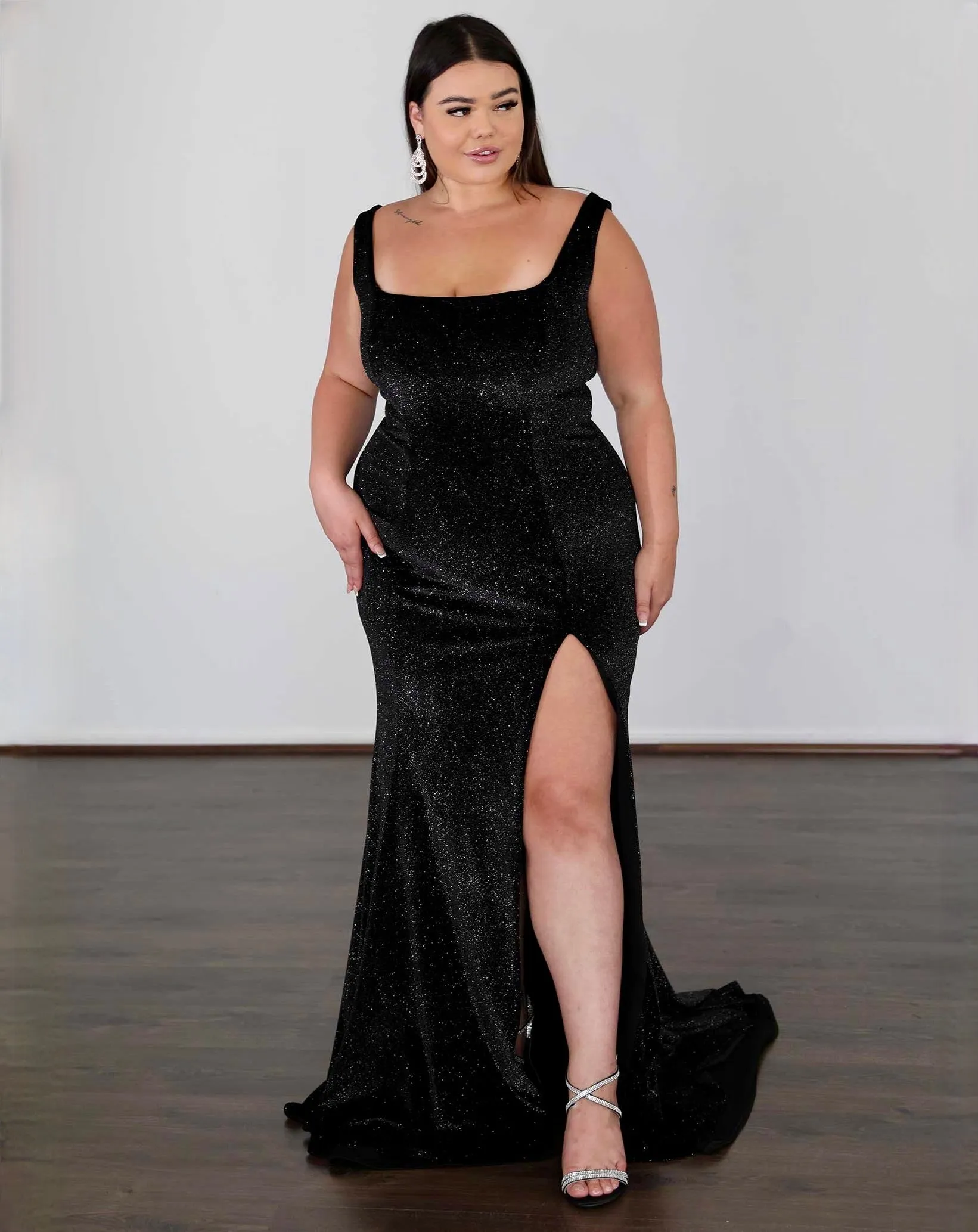 Lana Glittery Velvet Gown - Black Glitter