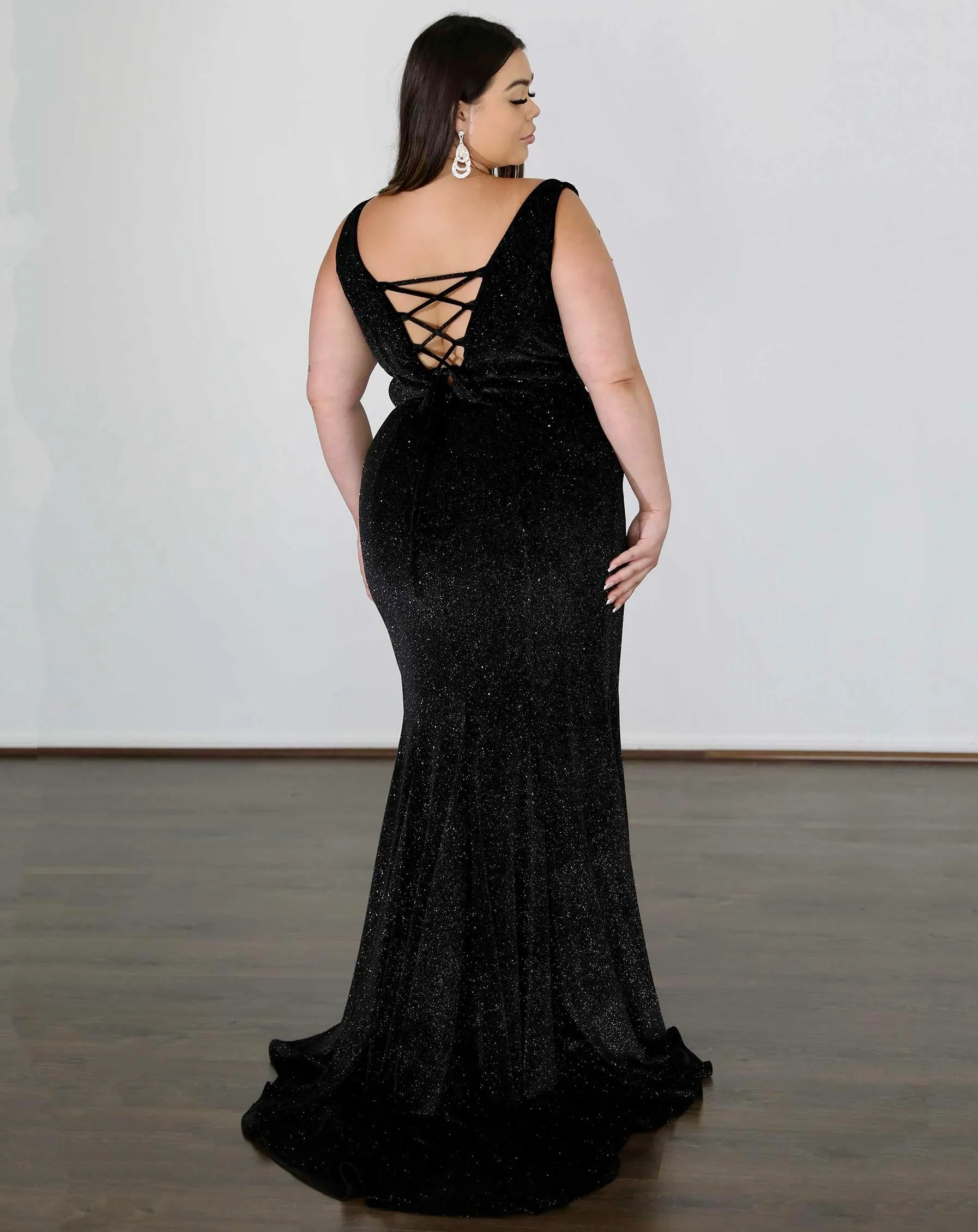 Lana Glittery Velvet Gown - Black Glitter