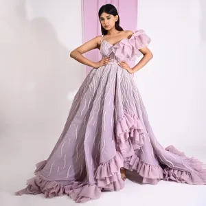 Lavender High-Low Rufle Embellished Gown