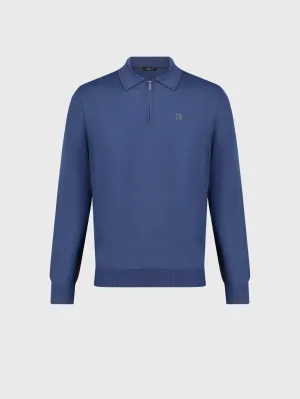 Long Sleeve Polo Shirt with Griffon Emblem Embroidery Smoke Blue