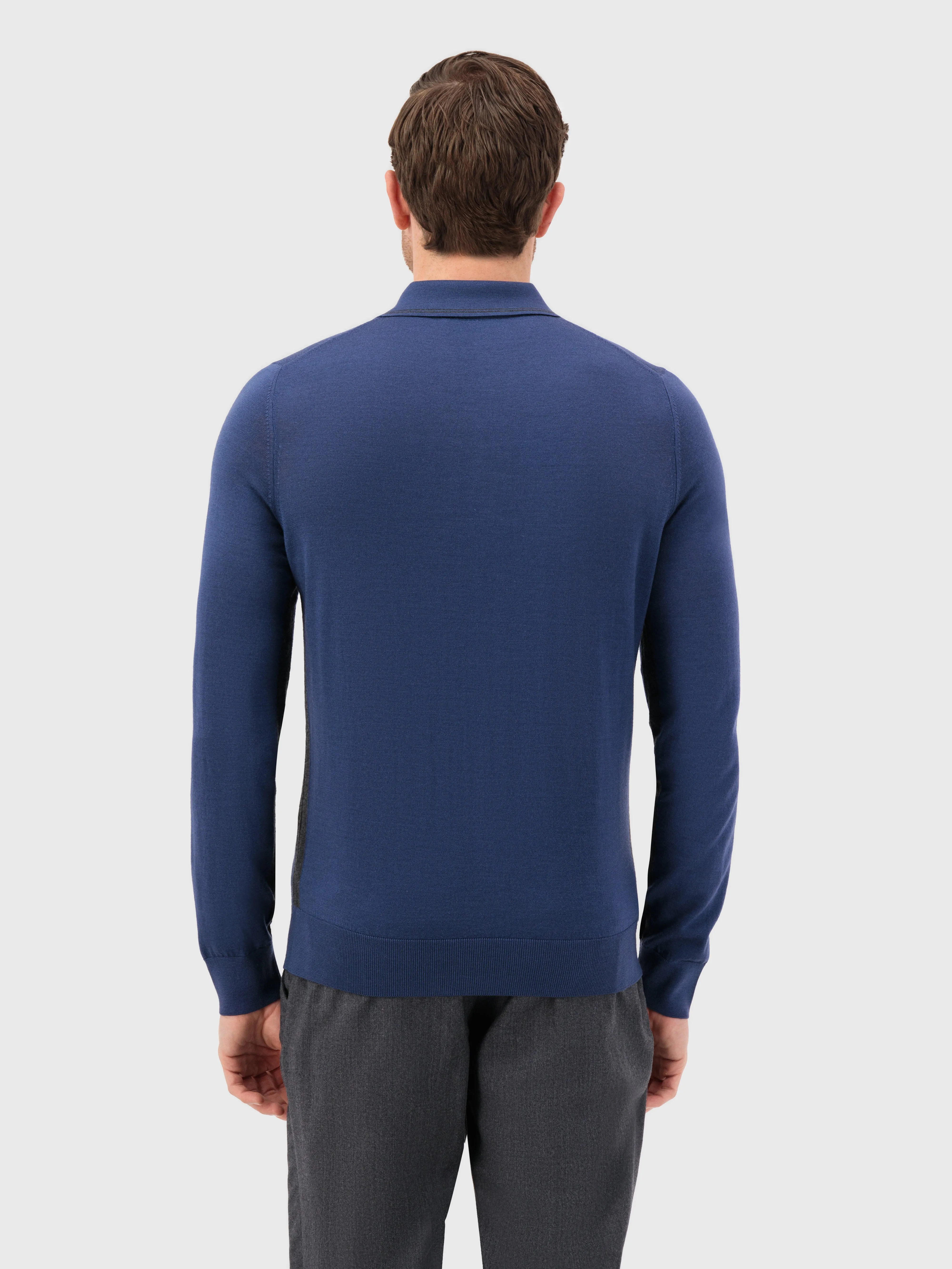 Long Sleeve Polo Shirt with Griffon Emblem Embroidery Smoke Blue
