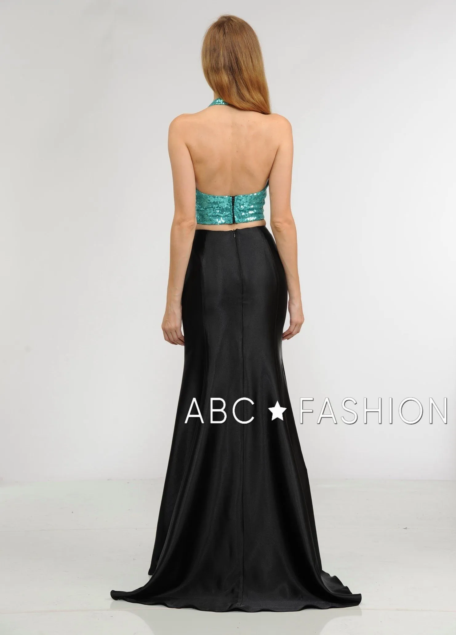 Long Two-Piece Dress with Sequin Crop Top by Poly USA 8294