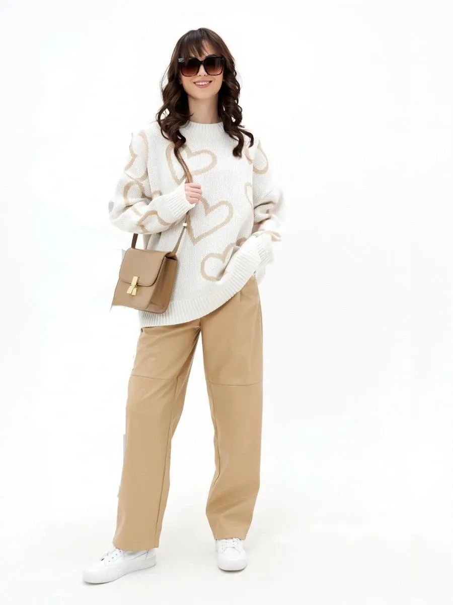 Love All Around Heart Imprint Pullover Sweater