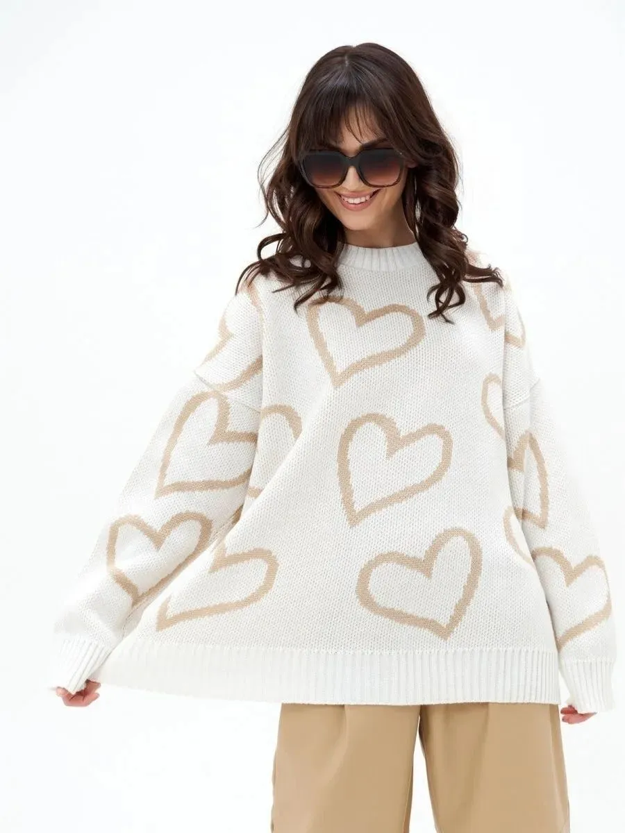 Love All Around Heart Imprint Pullover Sweater