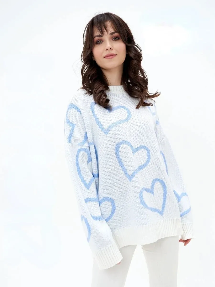 Love All Around Heart Imprint Pullover Sweater