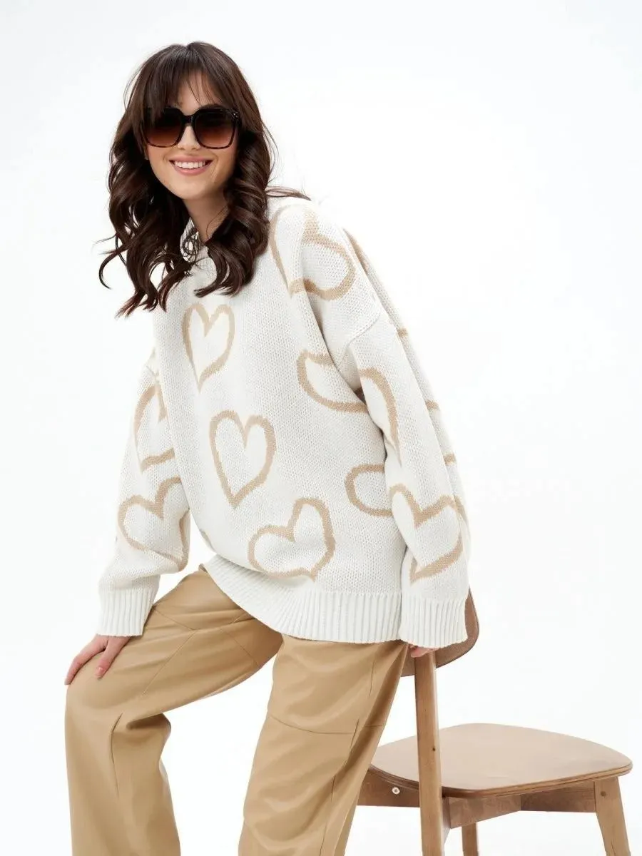 Love All Around Heart Imprint Pullover Sweater