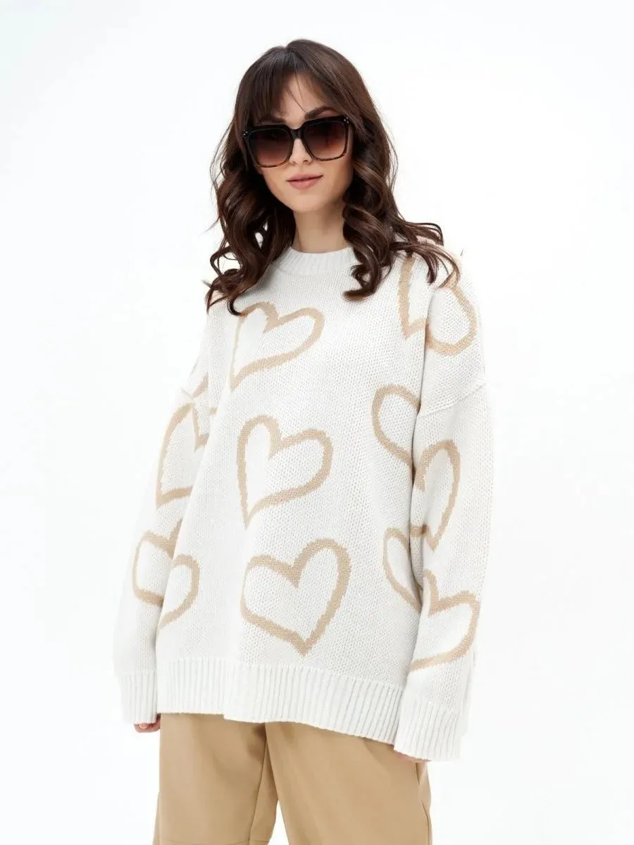 Love All Around Heart Imprint Pullover Sweater