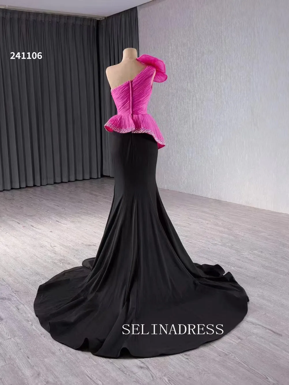 luxury Mermaid One Shoulder Black Wedding Dresses Beaded Formal Gown 241106