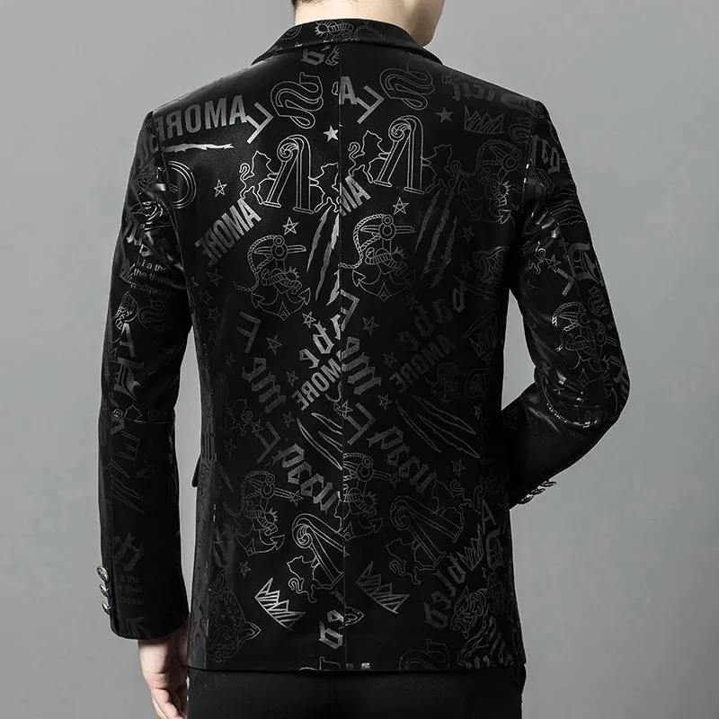 Luxury Shiny Men's Leather Blazer