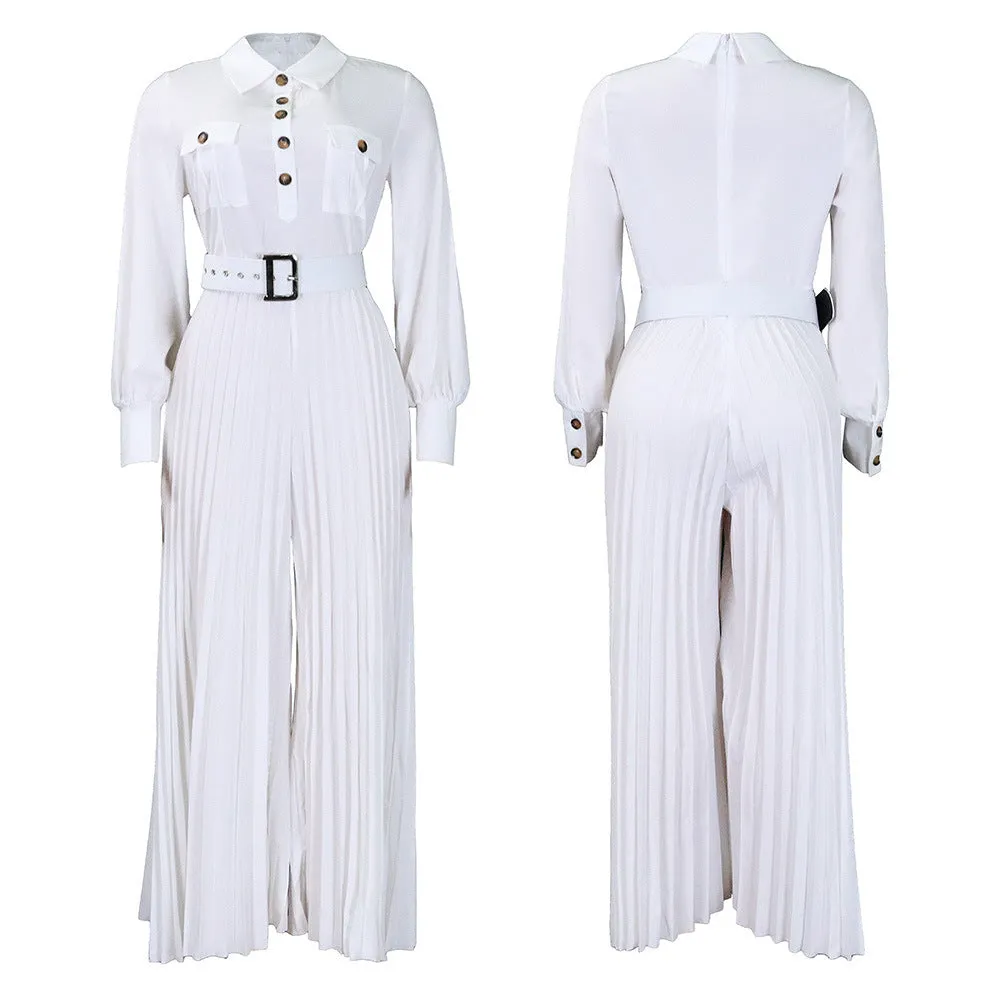 MB FASHION PRESSED PLEATED WIDE LEG JUMPSUIT MB 8504 PRE-ORDER