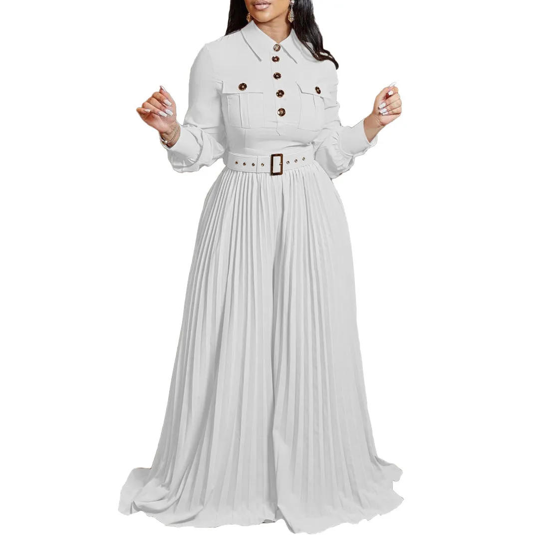 MB FASHION PRESSED PLEATED WIDE LEG JUMPSUIT MB 8504 PRE-ORDER
