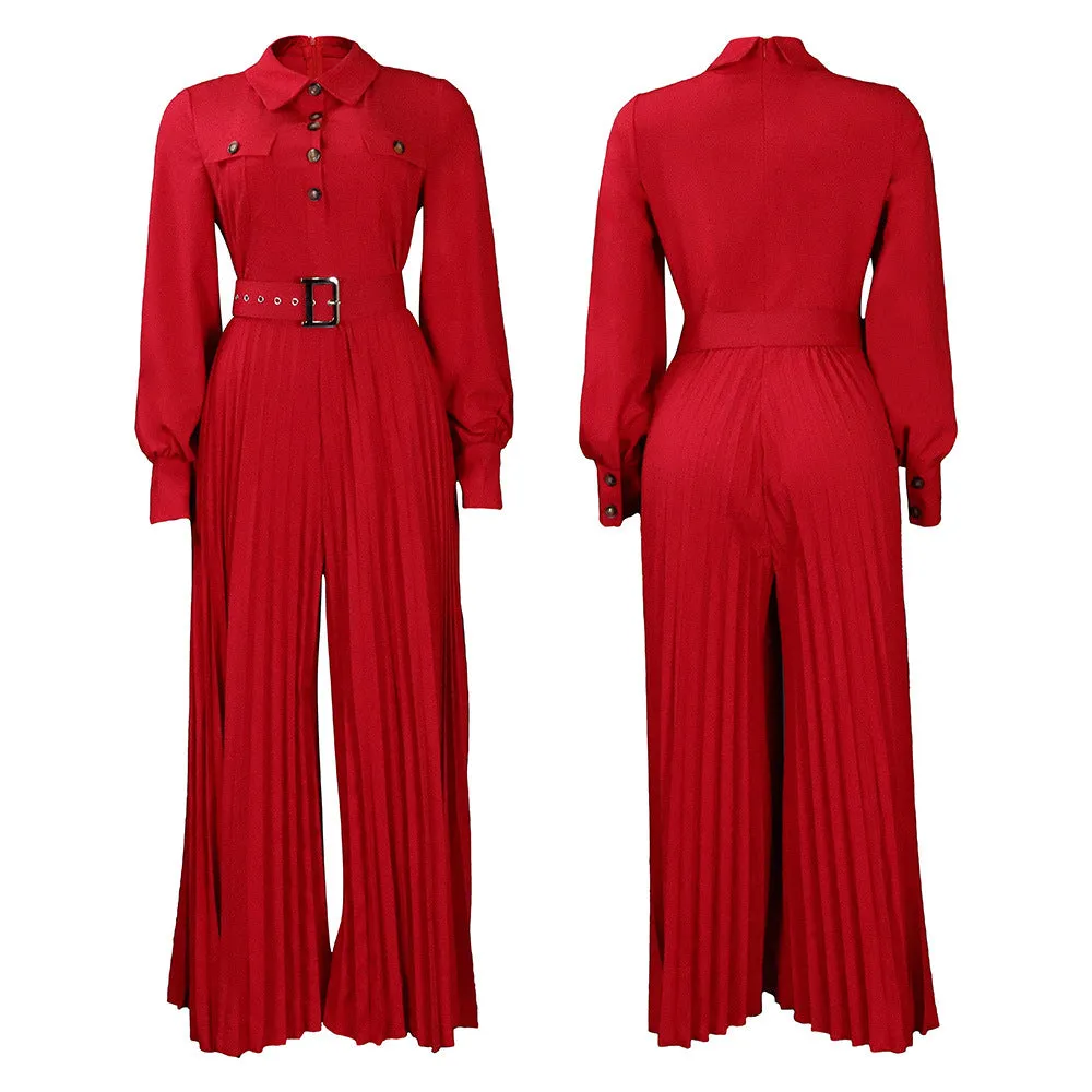 MB FASHION PRESSED PLEATED WIDE LEG JUMPSUIT MB 8504 PRE-ORDER