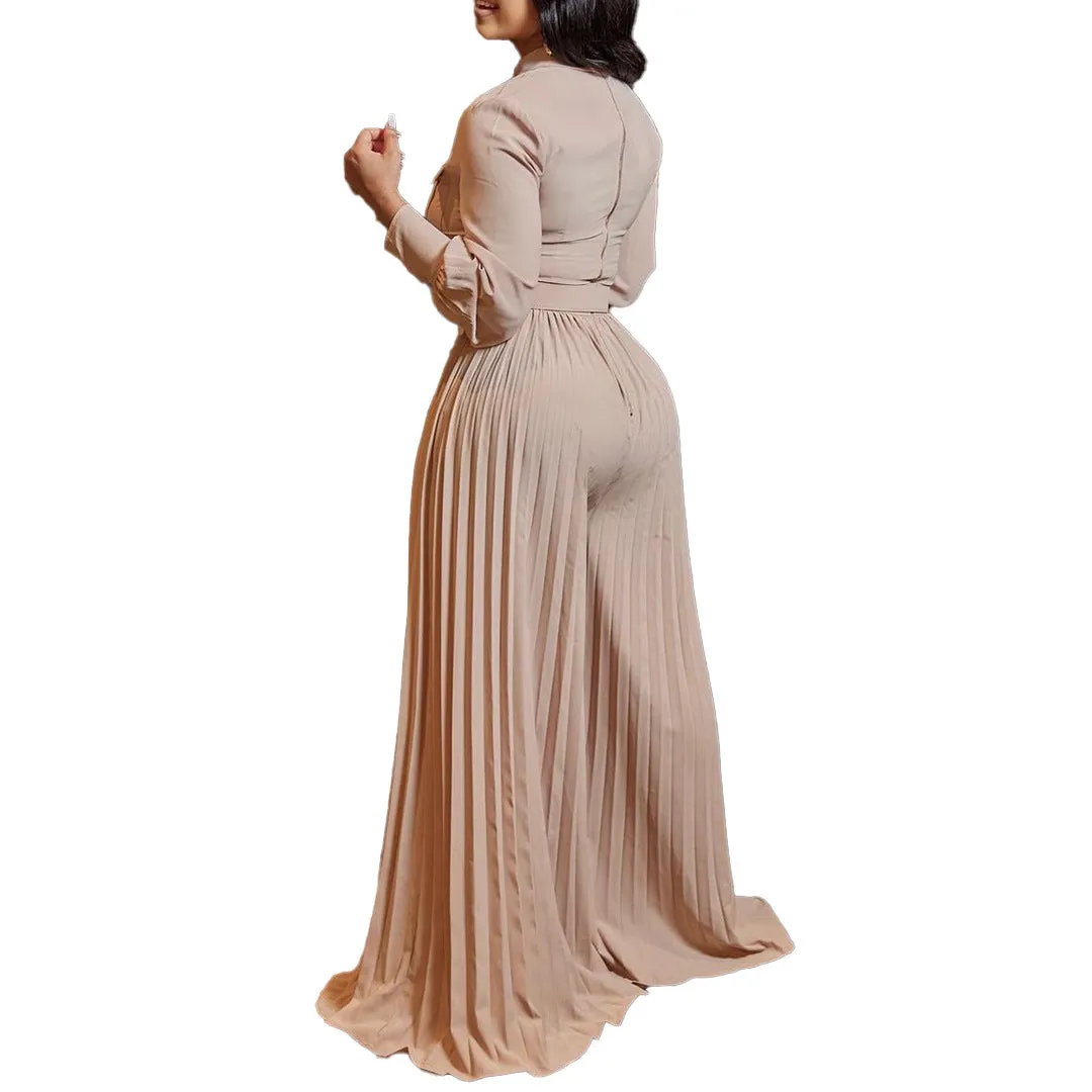 MB FASHION PRESSED PLEATED WIDE LEG JUMPSUIT MB 8504 PRE-ORDER