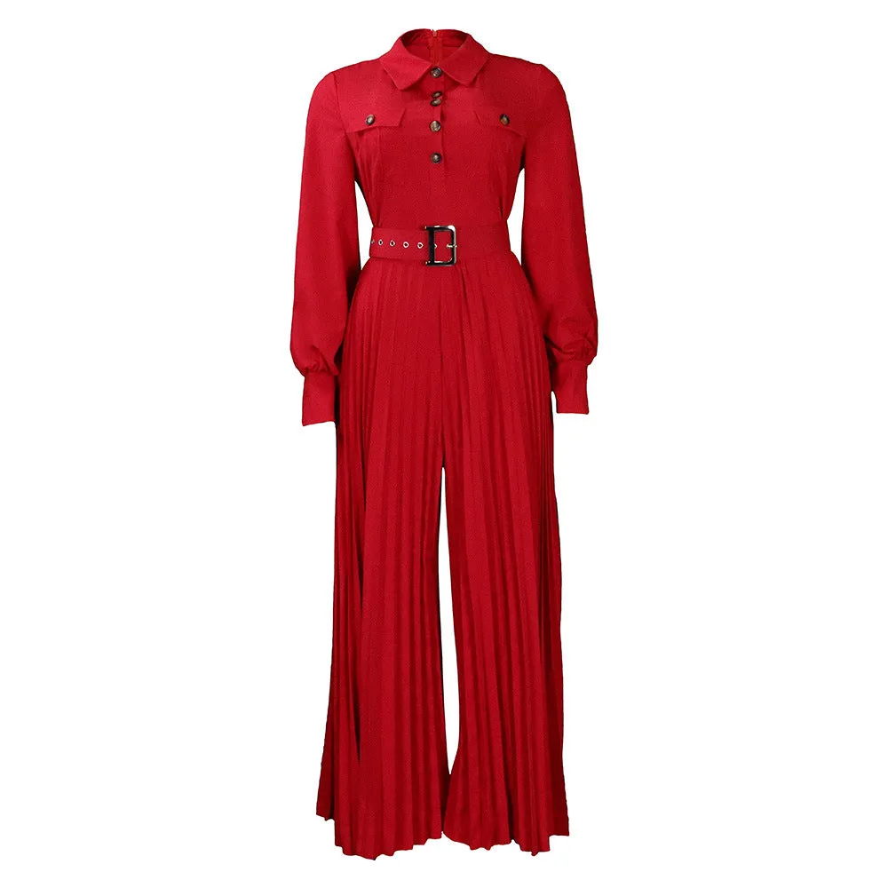 MB FASHION PRESSED PLEATED WIDE LEG JUMPSUIT MB 8504 PRE-ORDER