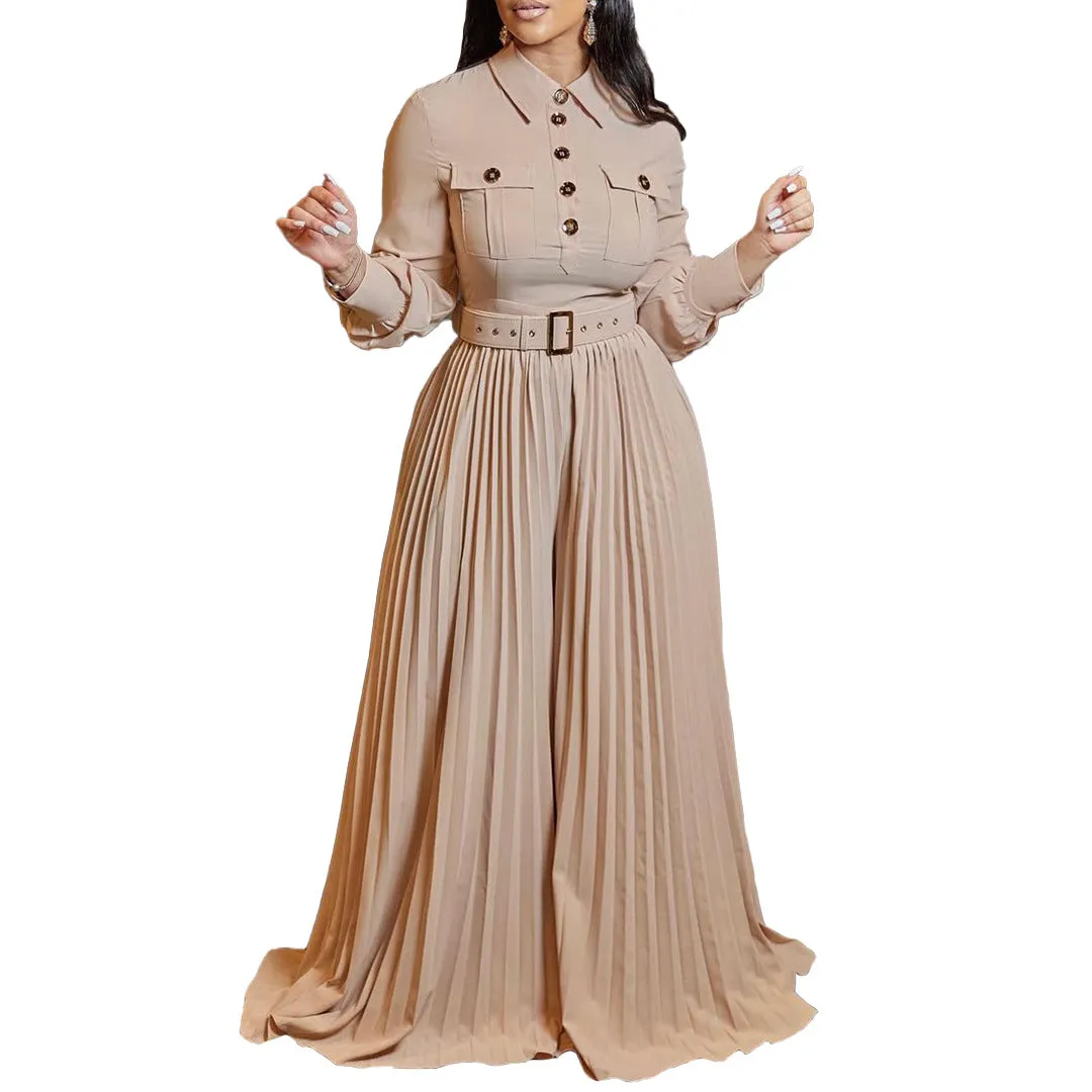 MB FASHION PRESSED PLEATED WIDE LEG JUMPSUIT MB 8504 PRE-ORDER