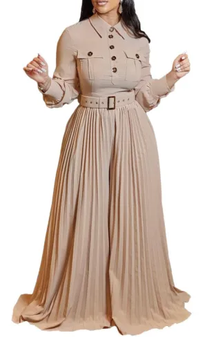 MB FASHION PRESSED PLEATED WIDE LEG JUMPSUIT MB 8504 PRE-ORDER