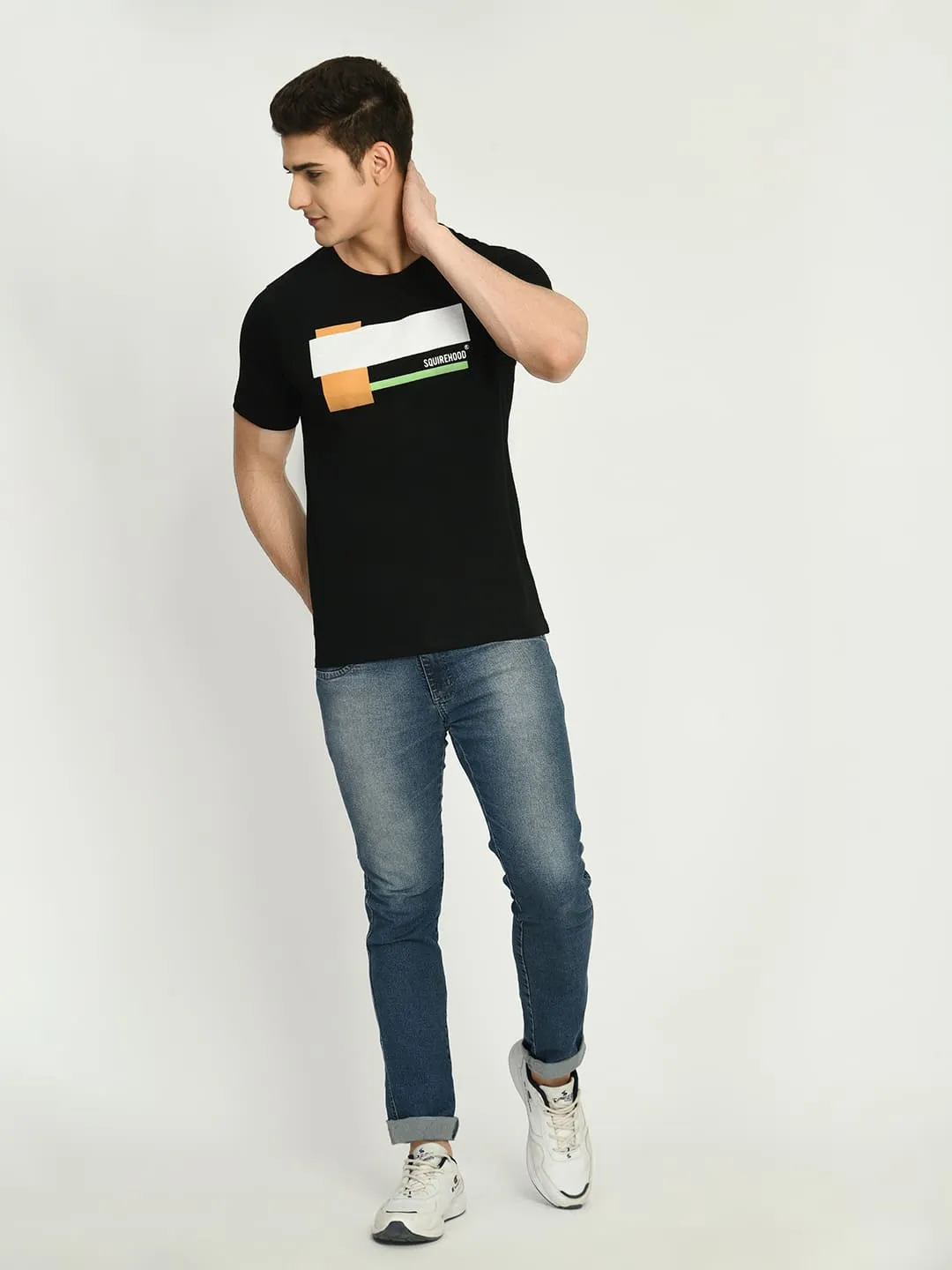 Men's Black Printed Knit T-Shirt
