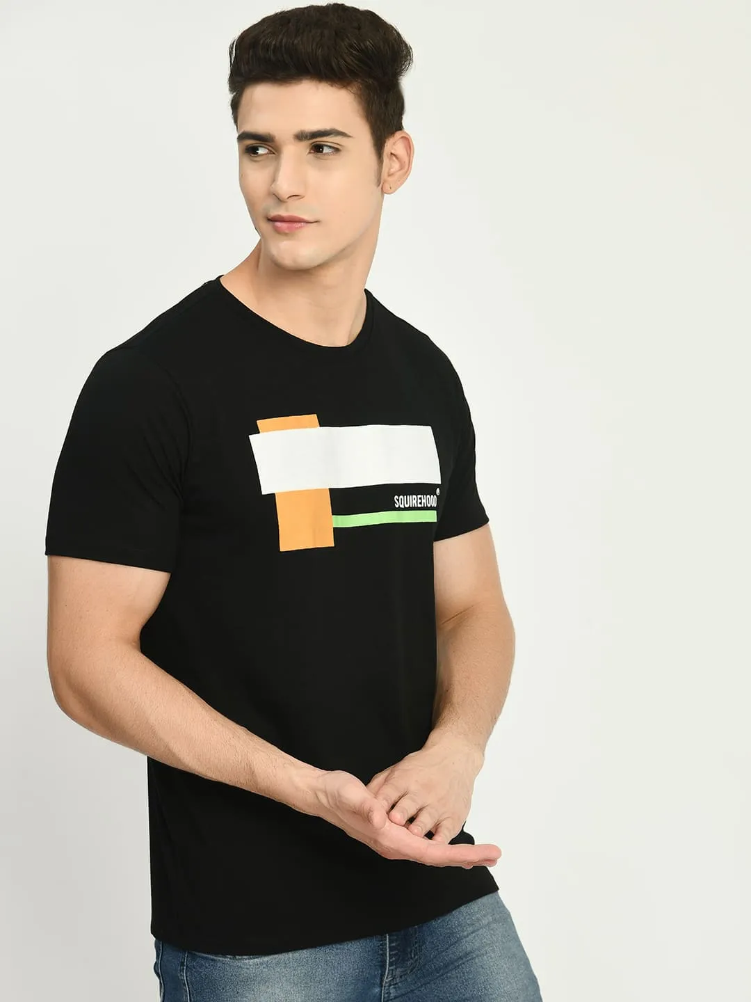 Men's Black Printed Knit T-Shirt