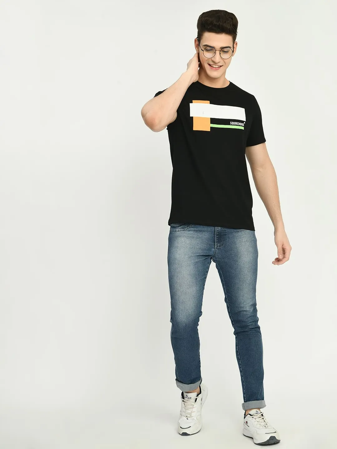 Men's Black Printed Knit T-Shirt