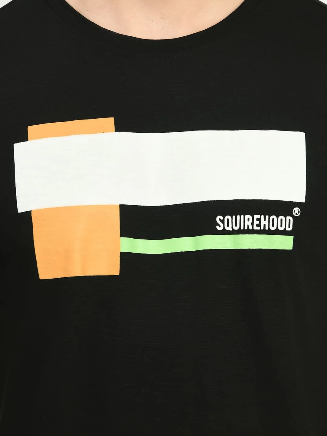 Men's Black Printed Knit T-Shirt