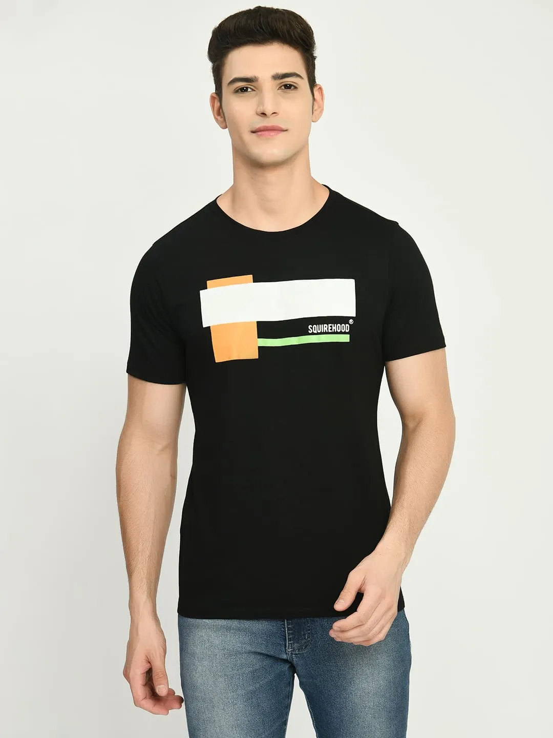 Men's Black Printed Knit T-Shirt