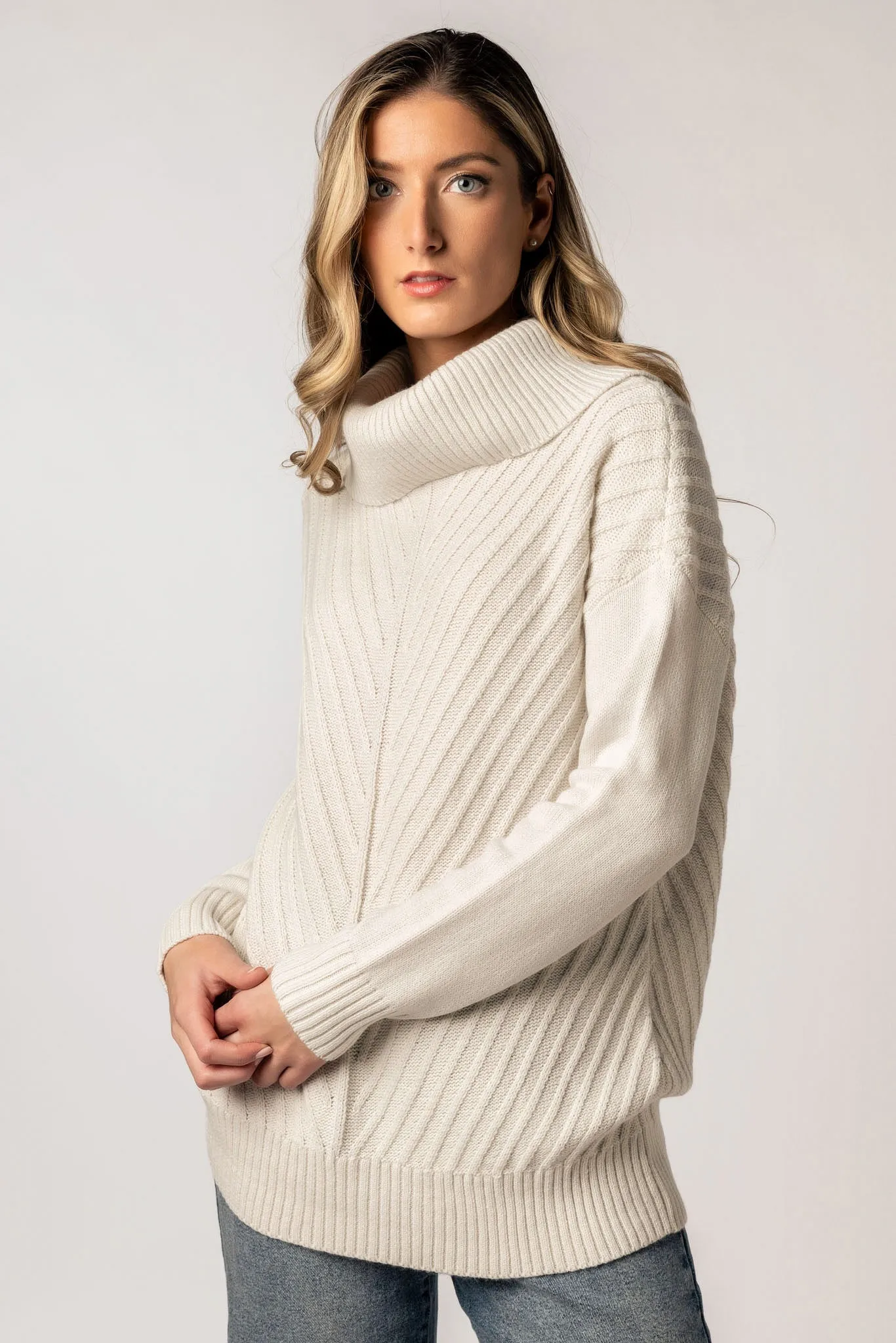 Mitered Turtleneck Pullover Sweater