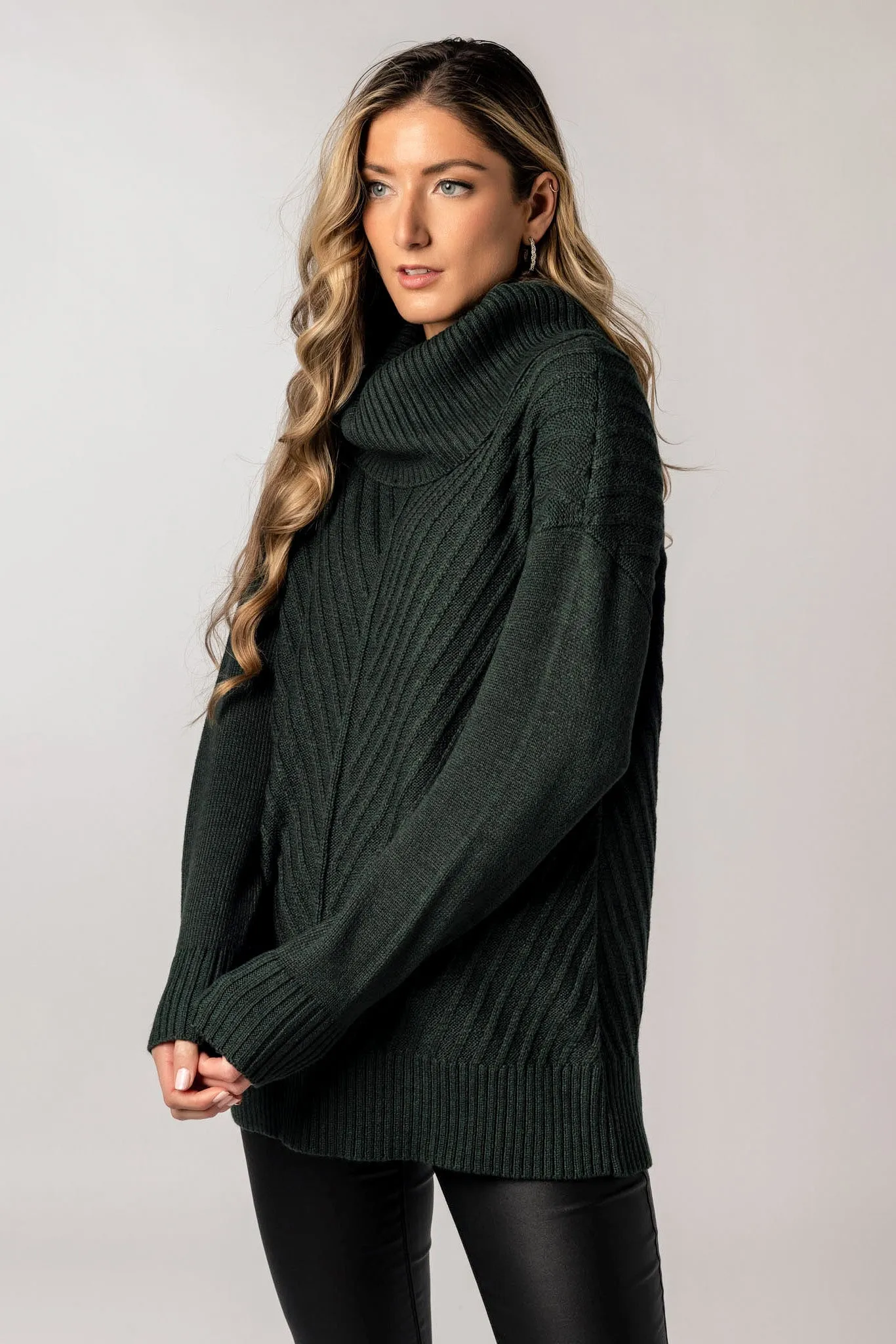 Mitered Turtleneck Pullover Sweater