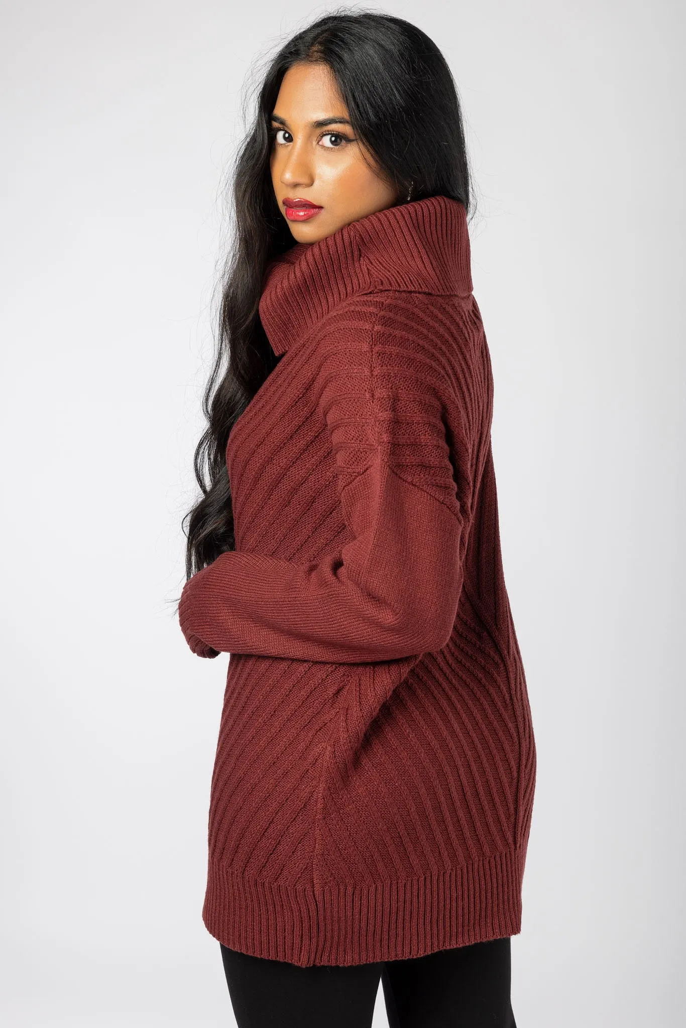Mitered Turtleneck Pullover Sweater