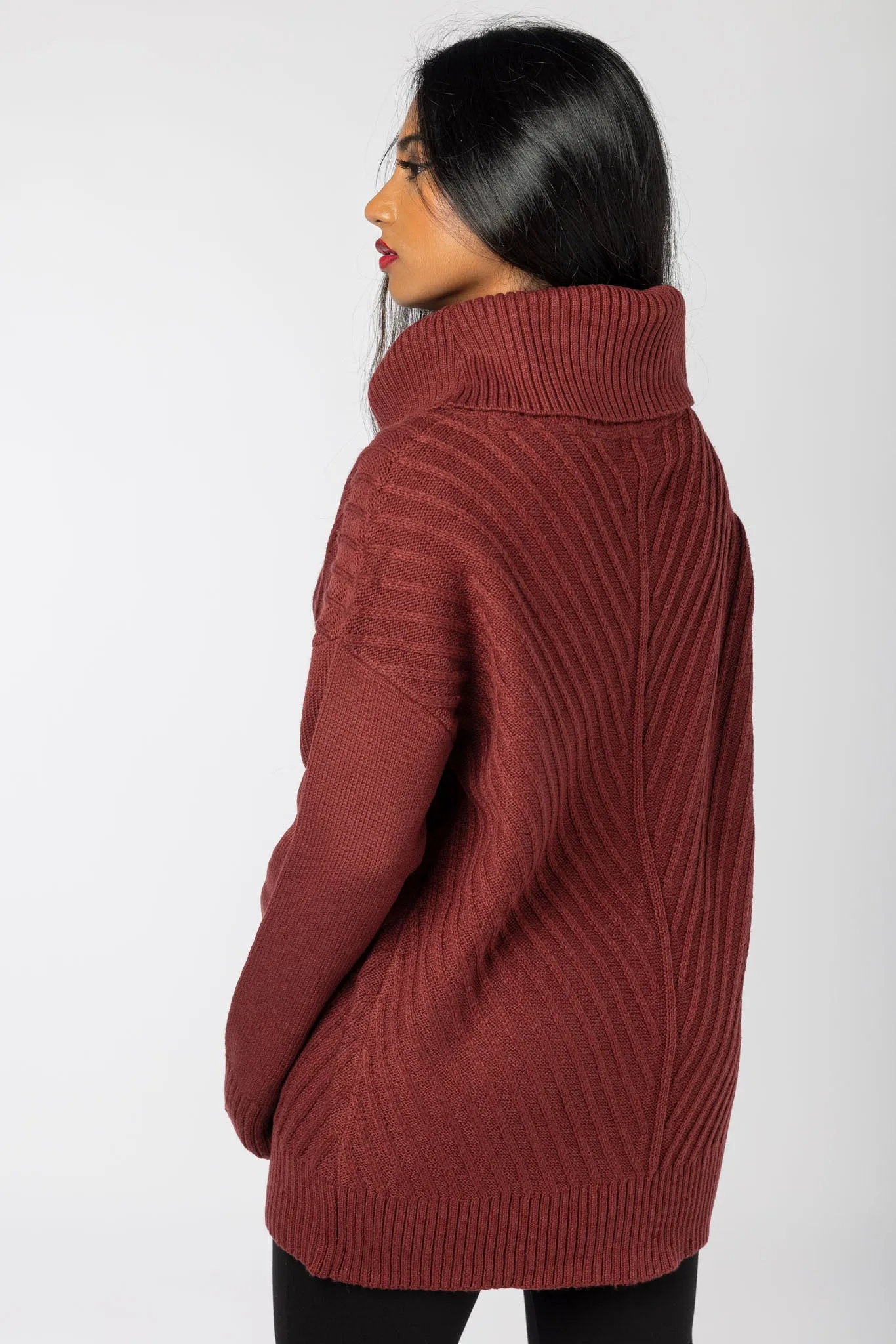 Mitered Turtleneck Pullover Sweater