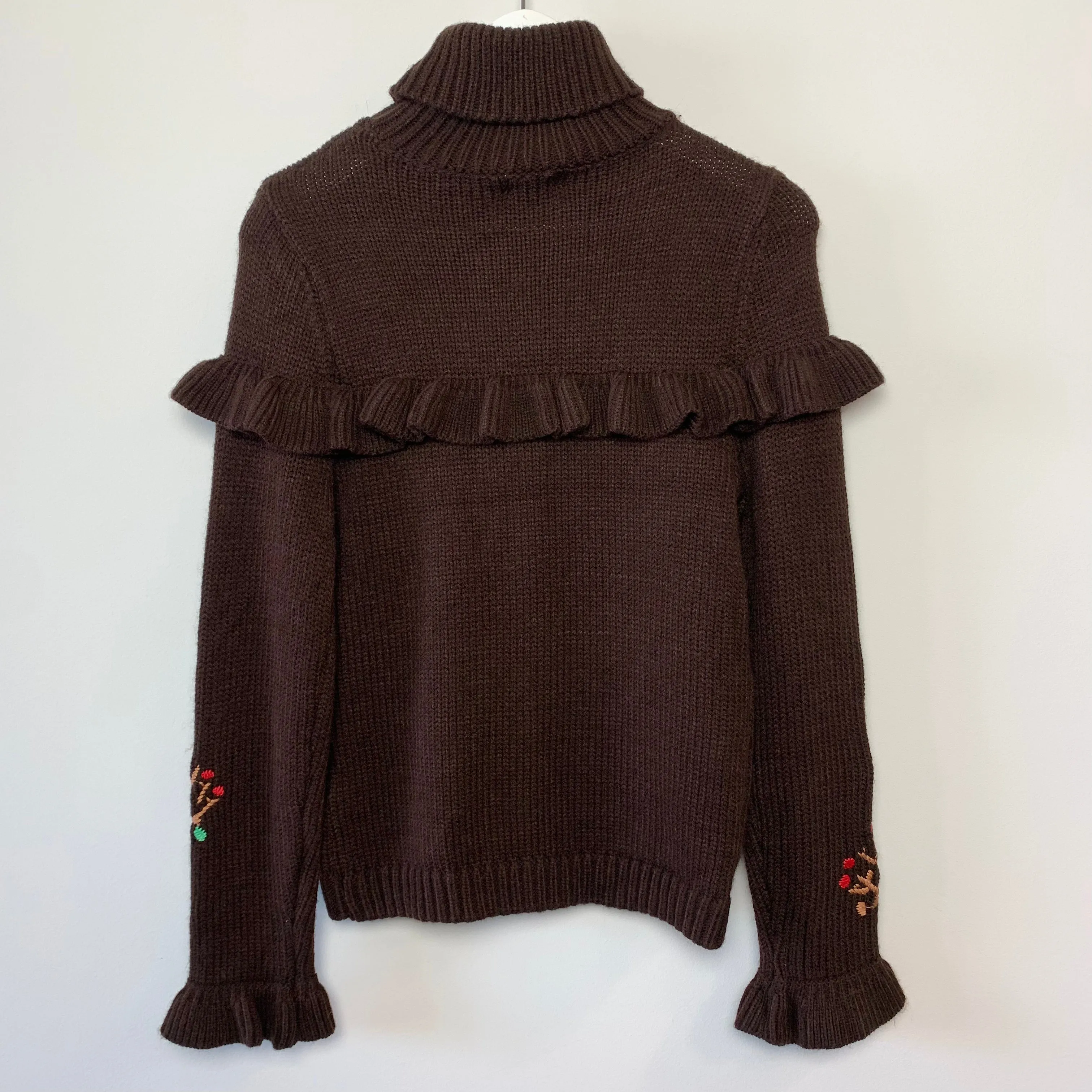 NWT Anthropologie Allison Brown Turtleneck Sweater with Embroidered Flowers XS