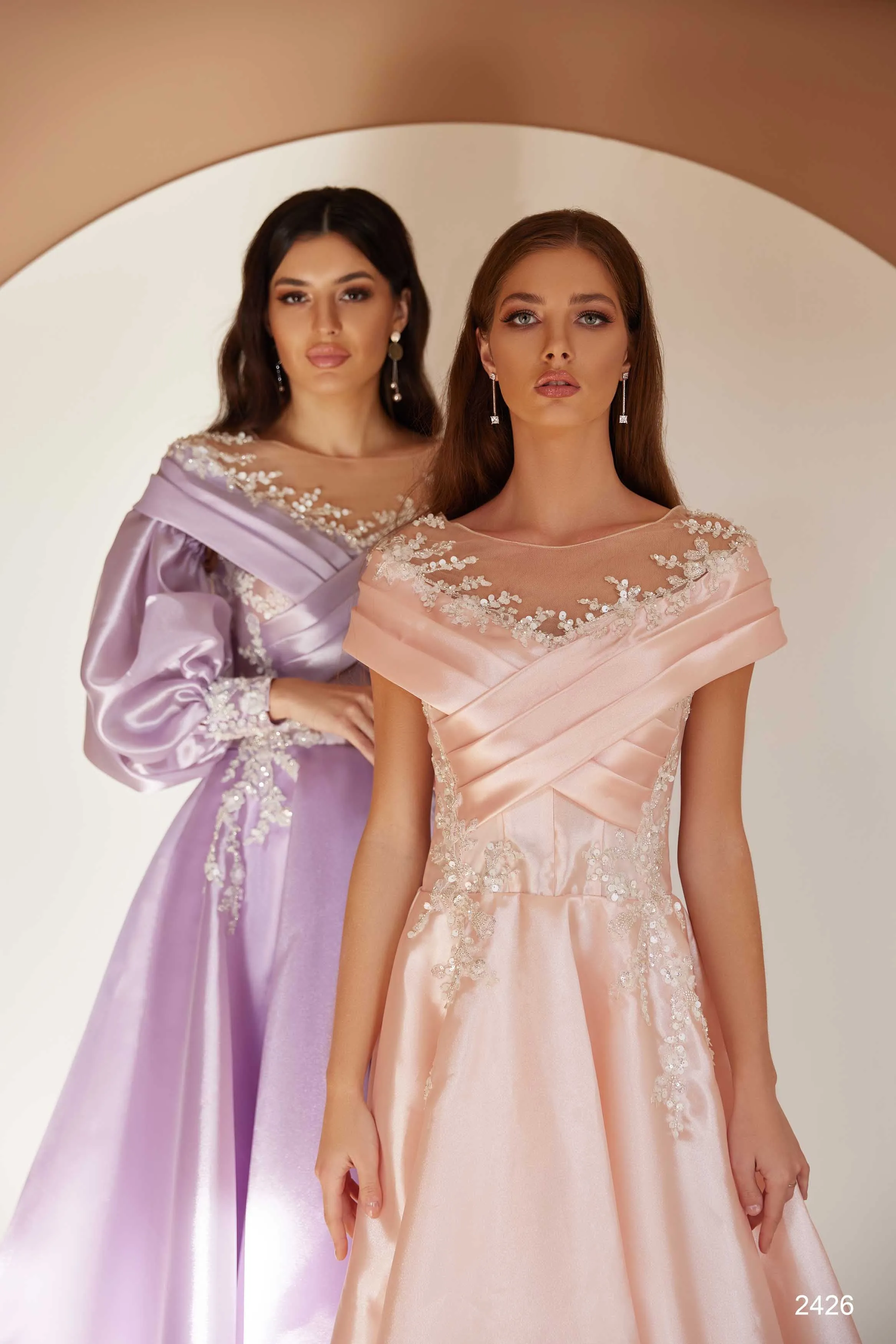 Off Shoulder Pleated Satin Formal Dress with Removable Sleeves