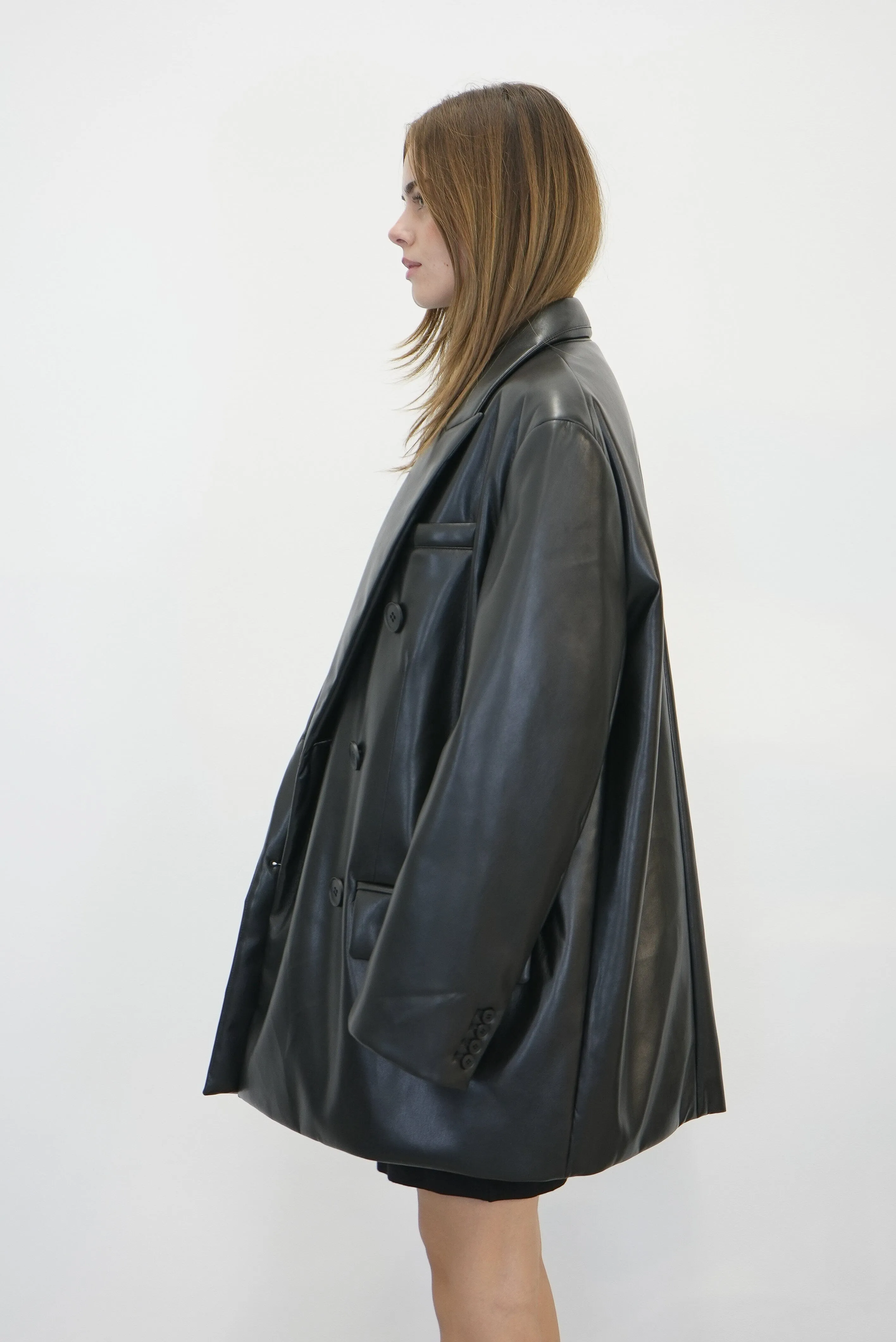 OLIVE FAUX LEATHER BLAZER