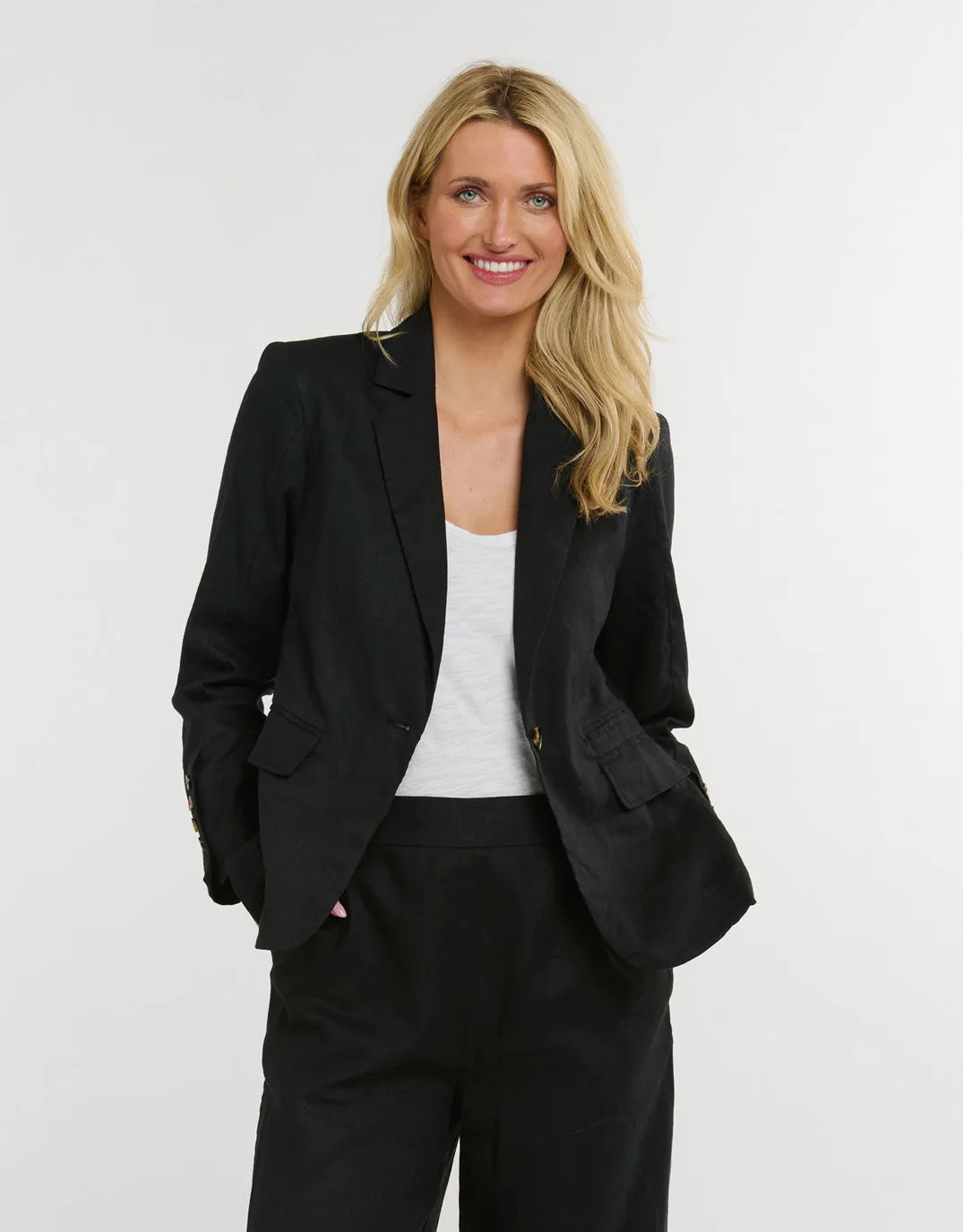 Portofino Linen Blazer - Black
